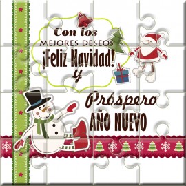 Puzzle Navidad con la frase "Con los mejores Deseos Feliz Navidad y Próspero año nuevo” en lata