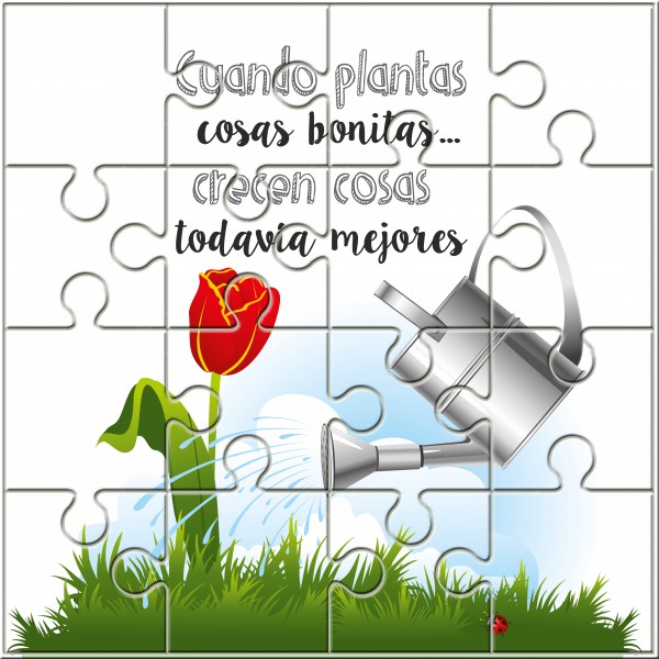 Puzzle con la frase "Cuando plantas cosas bonitas…crecen todavía cosas mejores" en lata