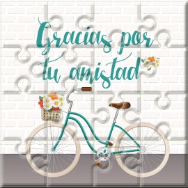 Puzzle bicicleta con la frase "Gracias por tu amistad" en lata